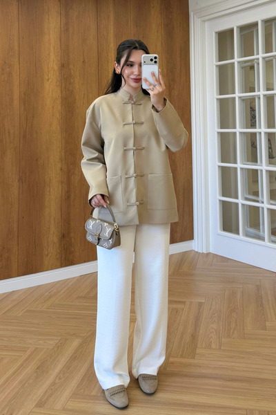 My Blog Camel Double Pocket Ribbed Jacket - 9770