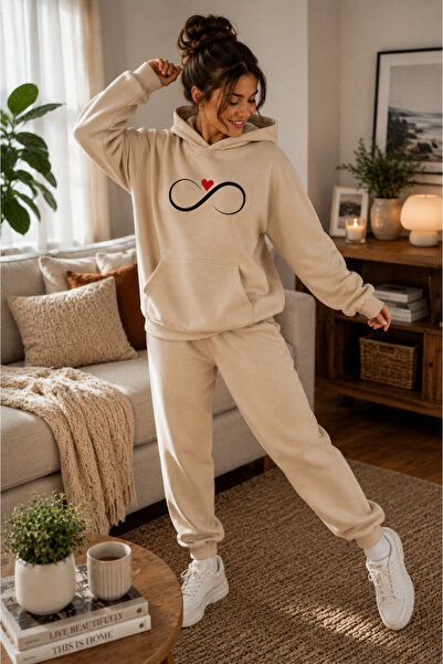 caddekombin Women's Infinite Heart Graphic Printed Hooded Kangaroo Pocket Cot...