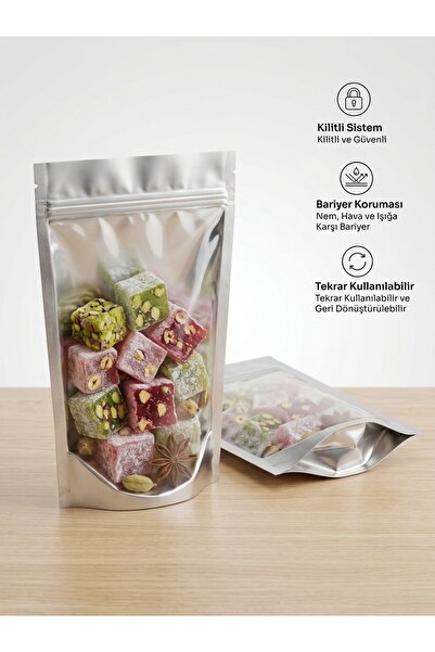 Genel Markalar Önü Şeffaf Alüminyum Doypack Kilitli Poşet (28X16X7cm)