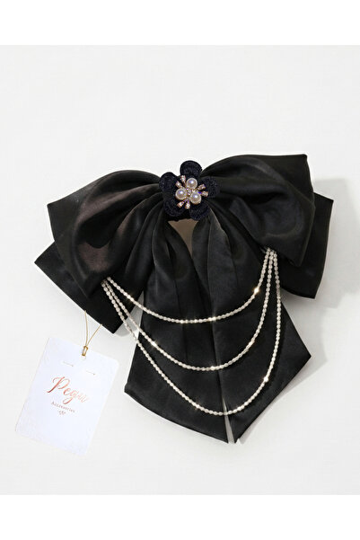 pegu baby collection Royale, Black Satin Ribbon Bow Hair Clip, Automatic Hair...