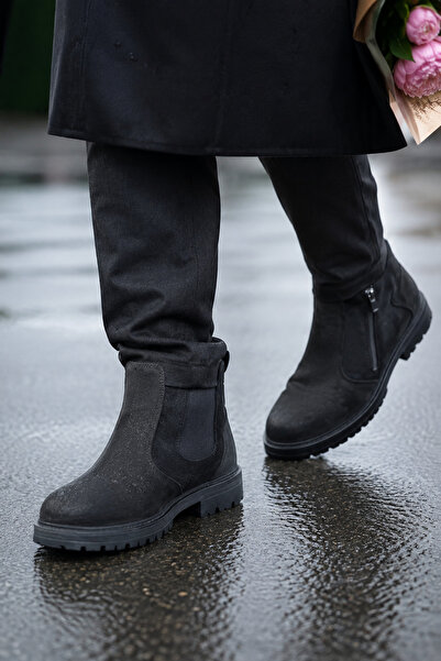 Ekonomik Ayakkabı Men's Black Chelsea Boots with Zipper, Elastic Nubuck Look,...