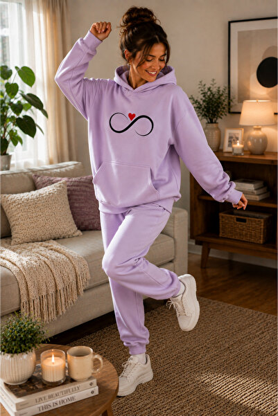 caddekombin Women's Infinite Heart Graphic Printed Hooded Kangaroo Pocket Cot...