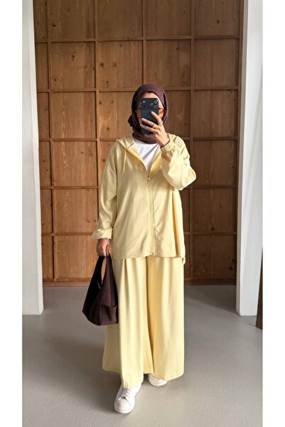 Bliss Women's Hijab Zippered Double Set, Loose Cardigan, Loose Trousers, Suit...