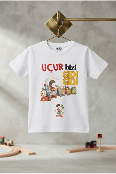 Pıstıllı Baskılı Çocuk Tişört Uçur Bizi Gıdı Gıdı