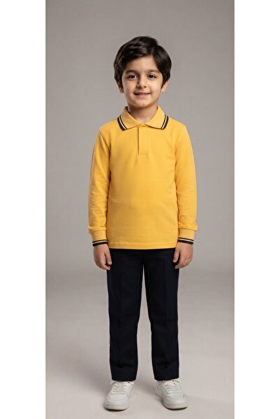 Baran Işık Sümer Işık Children's Yellow - Navy Blue Striped Collar and Sleeve...