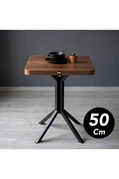 hey modüler mobilya 50 Cm Ürgüp Kare Ceviz Balkon Masası Yan Sehpa Mutfak Yem...