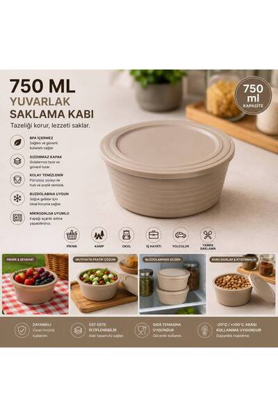 Myplas Yuvarlak 750 ML Çok Amaçlı Saklama Beslenme Kabı Kapaklı Organizer