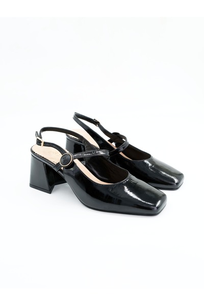 Tenau Women's Genuine Leather Heeled Shoes Black Patent Leather