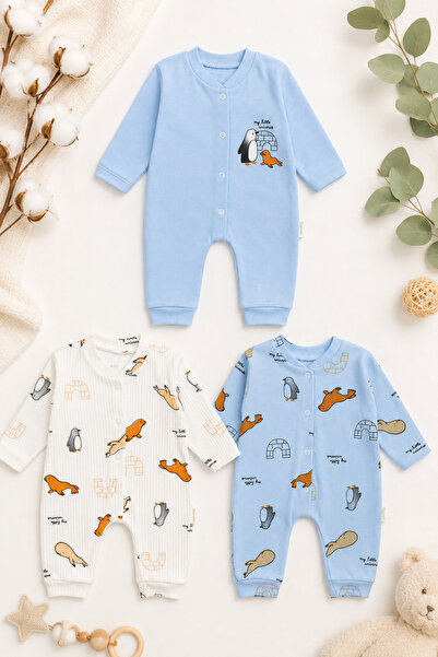 Beniizle My Little Universe Patterned 3-Piece Baby Boy Jumpsuit