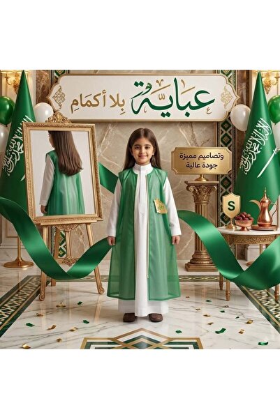Generic عباءة بدون أكمام ليوم السعودية الوطني - خضراء - مقاس S