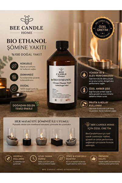 BeeCandleHome Masaüstü Bioethanol Şömine & Ateş Çukuru Yakıtı - Kokusuz & Dum...
