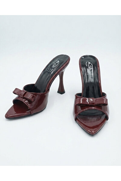 Enes Ayakkabıcılık Women's patent leather bow detail pointed toe stiletto hee...