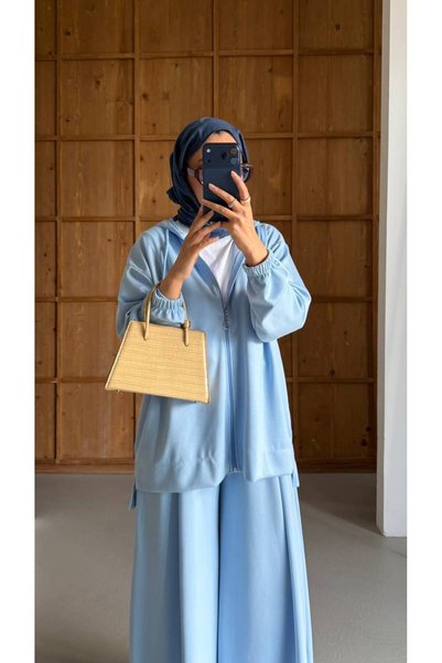 Bliss Women's Hijab Zippered Double Set, Loose Cardigan, Loose Trousers, Suitable for Daily Wear, Oversize, Comfortable Fit