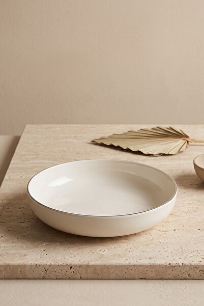 RUBİ PORSELEN Modern Platinum Silver Gilded Cream Porcelain Bowl / Salad Bowl...