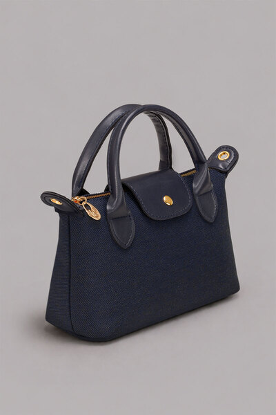 Housebags Midnight Navy – Textured Canvas Women's Hand and Shoulder Bag – Gol...