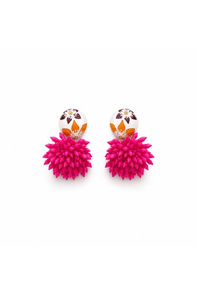 nergis collection Fuchsia Pink Floral Pattern Beaded Dangle Earrings for Wome...