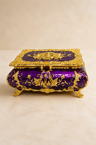 Generic Brand Mirrored Kaki Box with Gold Embroidery and Compartments, Decora...