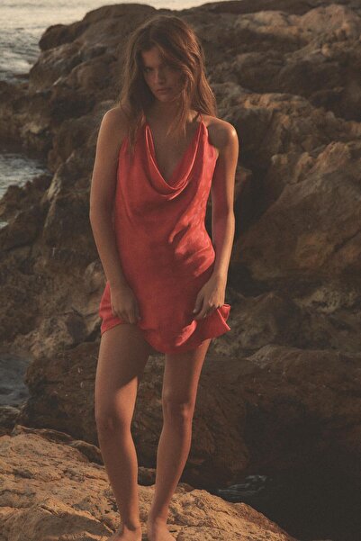 Butik Allbucks Za *Ra* Satin Surface Pauntiye Detailed Degaje Short Dress Abz...