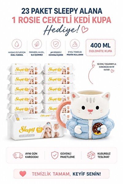 Sleepy Sensitive Islak Mendil 90’lı x 23 Paket + Rosie Ceketli Kedi Kupa Hediyeli