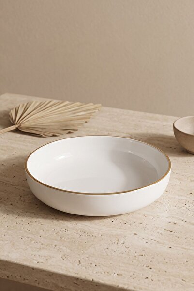 RUBİ PORSELEN Modern Gold Gilded Cream Porcelain Bowl/Salad Bowl 26 cm