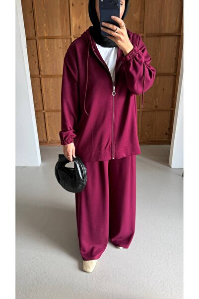 Bliss Women's Hijab Zippered Double Set, Loose Cardigan, Loose Trousers, Suit...