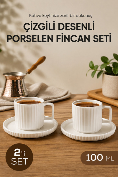 Vienev Set de cești de cafea din porțelan alb cu dungi pentru 2 persoane, 100...