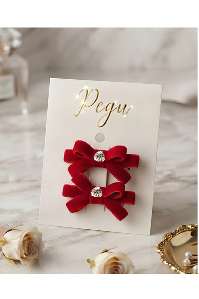 pegu baby collection Tiny Dreams Series, 2-Pack Red Velvet Ribbon Bow Hair Cl...