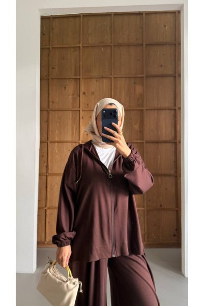 Bliss Women's Hijab Zippered Double Set, Loose Cardigan, Loose Trousers, Suitable for Daily Wear, Oversize, Comfortable Fit