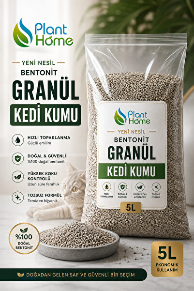 plant-home Yeni Nesil Bentonit Granül Kedi Kumu 5 L – Hızlı Topaklanan, Yükse...