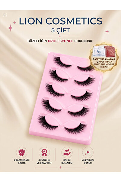 lion cosmetics 5 Çift 3 D Kedi Gözü Temu Takma Kirpik Harika Bakışlar Profesy...