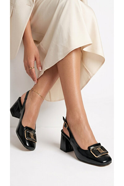 pabucmarketi Black patent leather women's high heel shoes