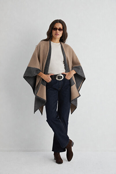 Silk and Cashmere Antrasit Laura Çift Renkli Panço