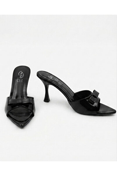Enes Ayakkabıcılık Women's Patent Leather Bowknot Pointed Toe Thin Heeled Sty...