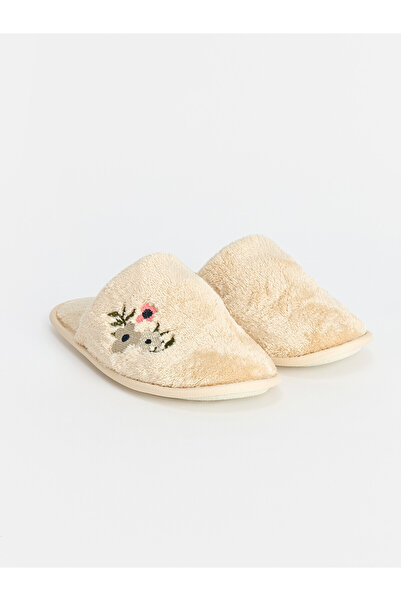LC Waikiki Lcw Steps Beige Floral Embroidered Women's Slippers