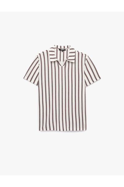 Koton Striped Short Sleeve Textured Polo Collar T-Shirt
