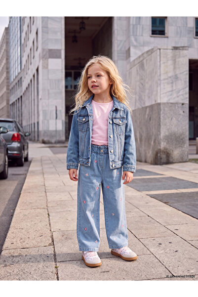 LC Waikiki Two Mt Shop Quality Lcw Kids Indigo Wideleg Embroidered Girls' Jea...