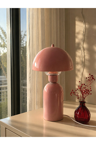 EvLight Elit Abajur Pembe Metal Gövdeli 35 cm Premium Masa Lambası