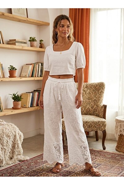 MELTEM COLLECTION 100% Cotton Elastic Waist Muslin Trousers