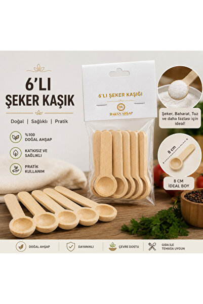 KAPLANBABA Set of 6 Wooden Sugar Spoons 8 cm – Mini Spice and Salt Spoons – N...