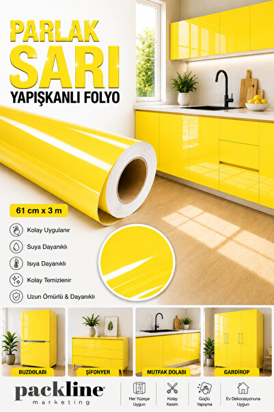 Packline Marketing Svetložuta folija za oblaganje kuhinjskih ormarića i nameš...