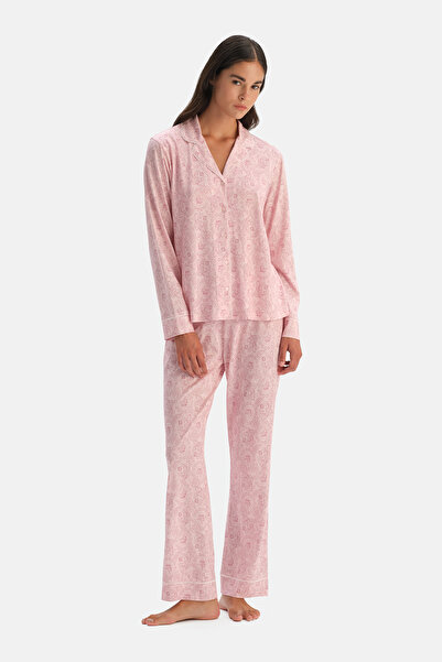 Dagi Set pantaloni cămașă cu model șal roz deschis