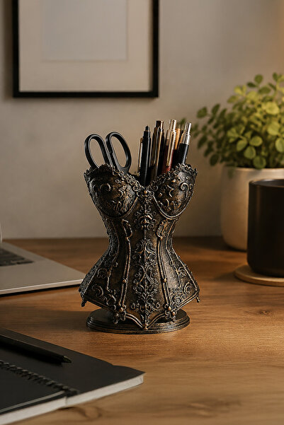 3DreaMaker 3D Tasarım Dantel Detaylı Korse Makyaj Fırçası ve Kalemlik