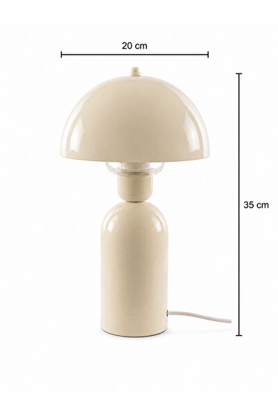 EvLight Elit Abajur Krem Metal Gövdeli 35 cm Premium Masa Lambası