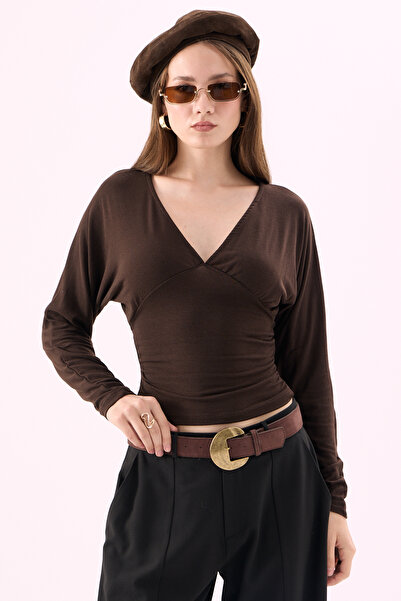 CrepTekstil Crep Women's Soft Textured Double Breasted V-Neck Bat Sleeve Flex...