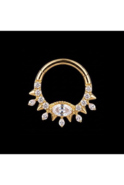 Aida Jewelss Yüksek Kalite G23 Titanium Göz Zirkon Altın Titanyum 8mm x 1.2mm...