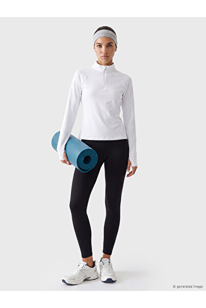 LC Waikiki KOOR SPORT Beyaz Dik Yaka Parmak Geçmeli Kadın Spor Body