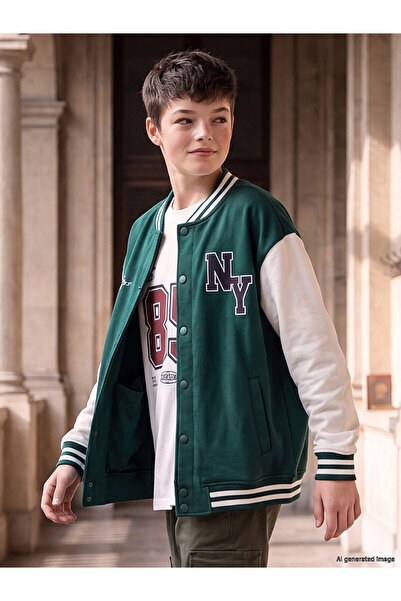 LC Waikiki Lcw Kids Green College Collar Embroidered Boys' Jacket