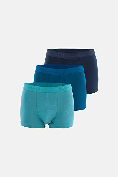 Dagi Navy Blue-Blue 3-Piece Patterned Cotton Boxer