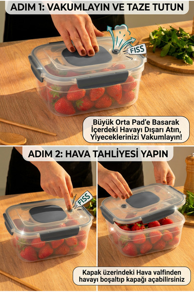 MAXİFRESH 2-Pack Vacuum Storage Container Kitchen Organizer and Food Container 2.70 Liters