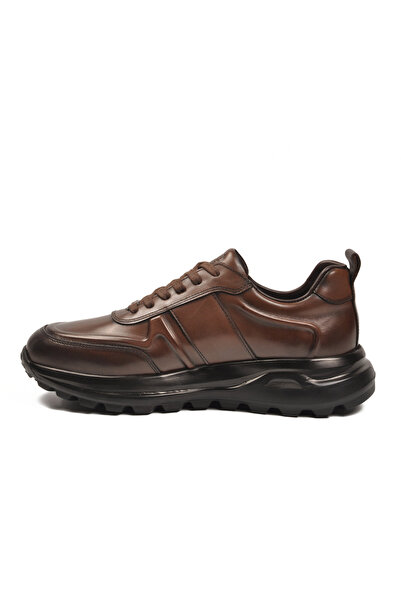 KOMCERO Brown Genuine Leather Lace-Up Thick Soled Men's Casual Sneaker Shoes ...